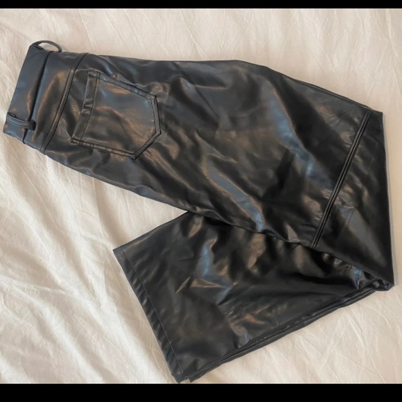 XS petite black faux leather pants wide leg high waisted fits 0-2 - Picture 2 of 3